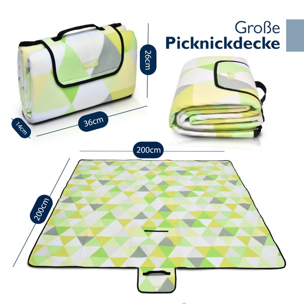 Große Picknickdecke mit Tragegriff und geometrischem Muster, Maße 200 x 200 cm