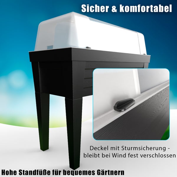 Hochbeet mit transparentem Deckel und Sturmsicherung für sicheres und bequemes Gärtnern