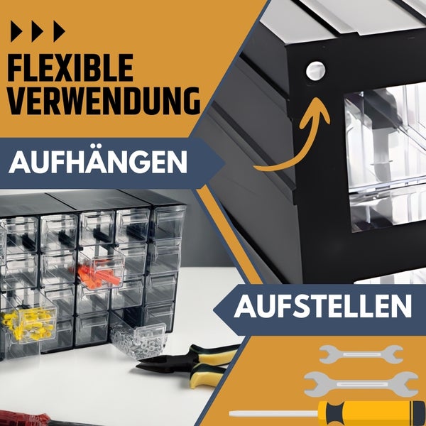 Aufbewahrungsschrank für flexible Verwendung: Aufhängen oder Aufstellen.