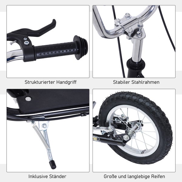 HOMCOM Kinderroller, L135 x B58 x H92-100 cm, Stahl, Gummi, Schwarz