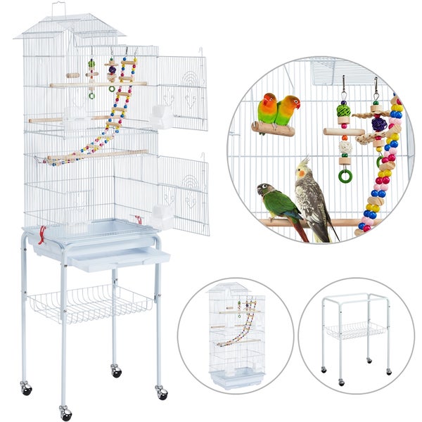 Vogelkäfig mit Ständer, Leitern und Spielzeug