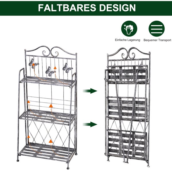 Outsunny 3-Etagen Pflanzregal klappbar Pflanzenständer für Außenbereich wie Balkon, Terrasse oder Garten Blumenregal Metall Blumenständer Blumentreppe Gartenregal Silbergrau