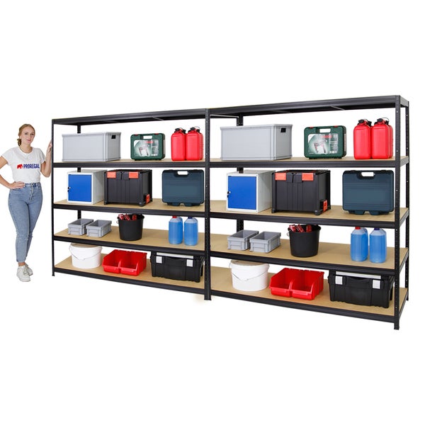 PROREGAL Mega Deal 2x Schwerlastregal Giant Elephant HxBxT 180 x 180 x 60 cm Fachlast 200 kg Schwarz