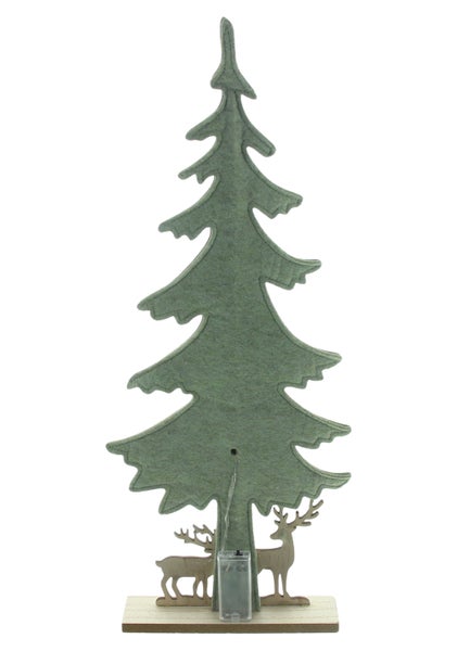 Dekorativer Tannenbaum aus Filz mit Holzsockel und Hirschfiguren