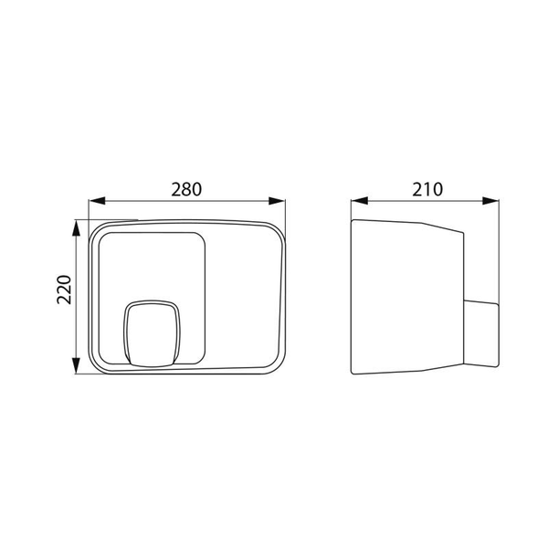 Maßzeichnung mit den Abmessungen 280 Millimeter Breite, 220 Millimeter Höhe und 210 Millimeter Tiefe.