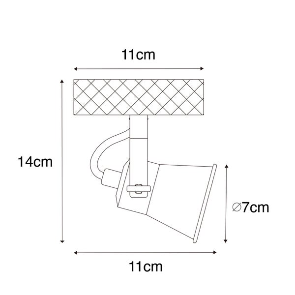 Technische Zeichnung einer Spotleuchte mit Maßangaben