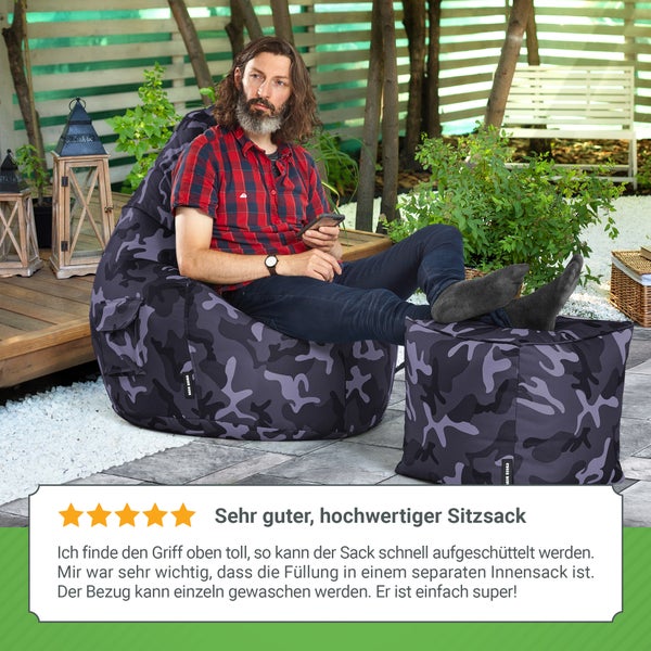 Green Bean Sitzsack mit Rückenlehne 80x70x90cm - Gaming Chair mit 230L Füllung Kuschelig Weich Waschbar - Bean Bag Bodenkissen Lounge Chair Sitzhocker Relax-Sessel Gamer Gamingstuhl Camouflage