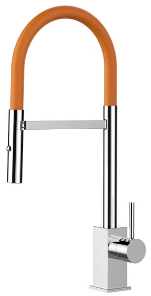 Wasserhahn Küchenarmatur, QU, mit 360° schwenkbarem Auslauf, abnehmbare 2 strahl Handbrause, Verchromt / Orange