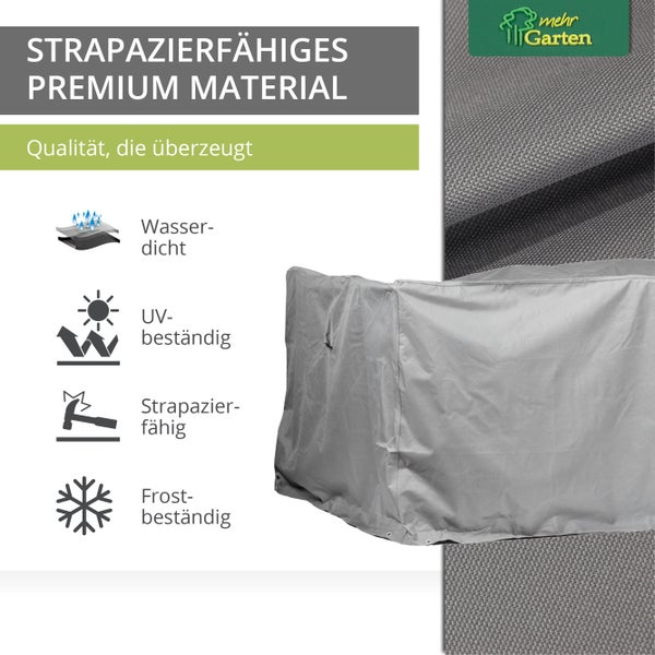Mehr Garten - Premium Gartenmöbel-Schutzhülle rechteckig: 175(B)x140(T)x94(H) cm I Abdeckung für Gartenstühle und Gartentische wasserdicht und wetterfest aus Oxford 600D Gewebe I Lichtgrau