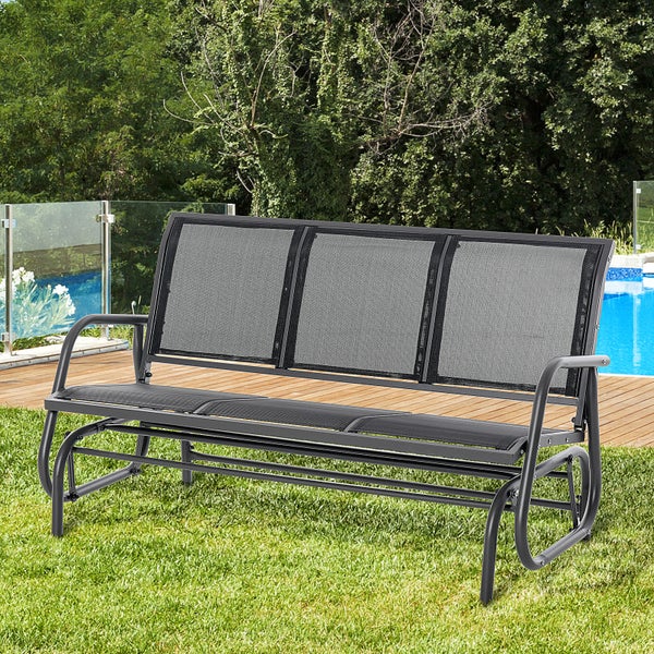 Outsunny Schaukelstuhl, 3-Sitzer Gartenbank, 120 x 70 x 85 cm, Metall, Dunkelgrau