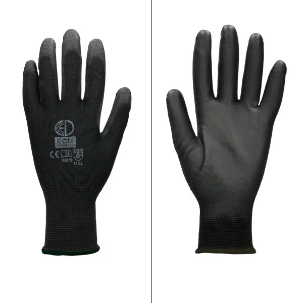ECD Germany 1 Paar Arbeitshandschuhe mit PU-Beschichtung, Größe 10-XL, Schwarz, atmungsaktiv, rutschfest, robust, Mechanikerhandschuhe Montagehandschuhe Schutzhandschuhe Gartenhandschuhe Handschuhe