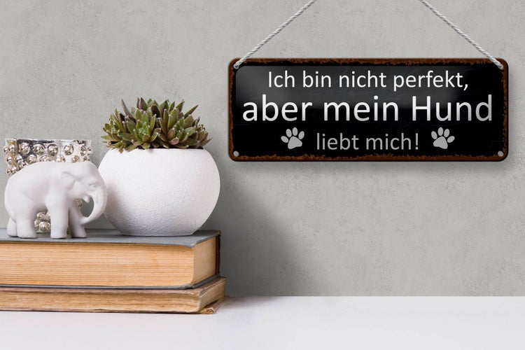 Blechschild Spruch 27x10cm aber mein Hund liebt mich Dekoration