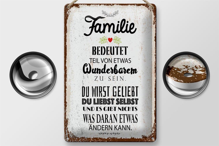 Blechschild Spruch Familie Teil von etwas wunderbarem 20x30cm