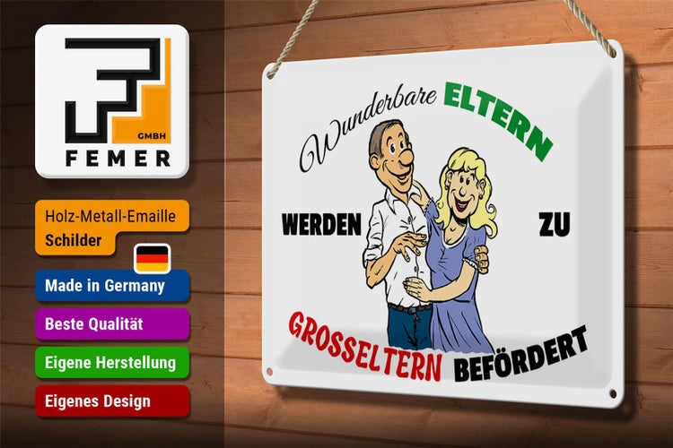 Blechschild Spruch 30x20cm wunderbare Eltern werden Großeltern