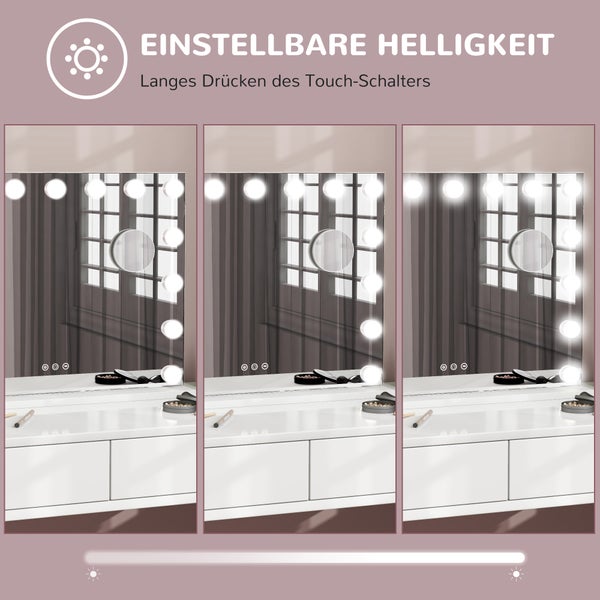 HOMCOM Hollywood Spiegel mit Beleuchtung, Schminkspiegel mit 15 LED Licht, Dimmbar Kosmetikspiegel mit 10X Vergrößerung, USB-Ladeanschluss, Wandspiegel mit Touch Steurung