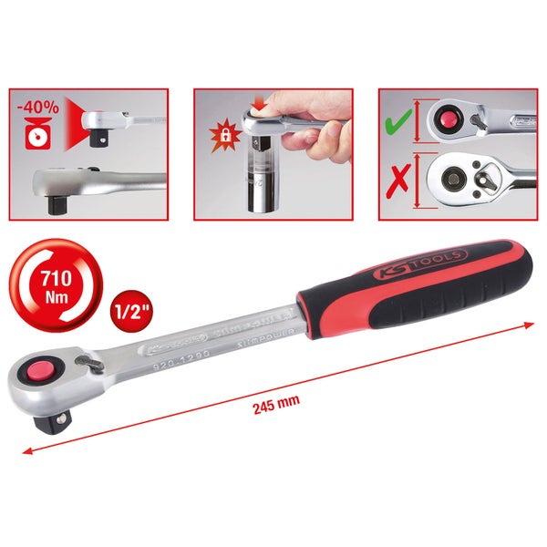 KS TOOLS 1/2 SlimPOWER Umschaltknarre 72 Zahn - 920.1290