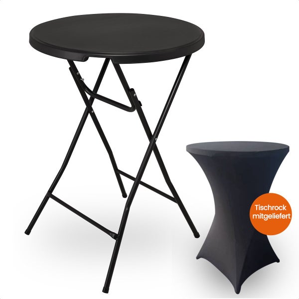 Goliving Bartisch - Inklusive Tischabdeckung - Tischschürze - Zusammenklappbar - Stabiler Partytisch - Für den Innen- und Außenbereich - Belastbarkeit 50kg - Ø80 x 110 cm - 8,5 kg - Schwarz