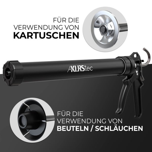 KLRStec PRO XL 600ml Kartuschenpresse aus Metall - Geschlossene Profi 4K Beutel Kartuschenpistole für alle gängigen 310-600ml Dicht- und Klebstoffkartuschen (Silikon, Acryl, Lehm etc.) mit Zubehör