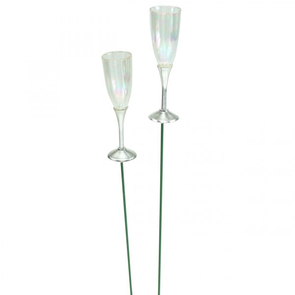 Zwei Champagnerglas-Gartenstecker aus Kunststoff