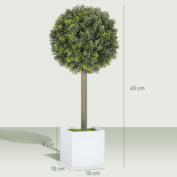 Künstlicher Buchsbaumkugelbaum, 45 cm hoch, in weißem Topf