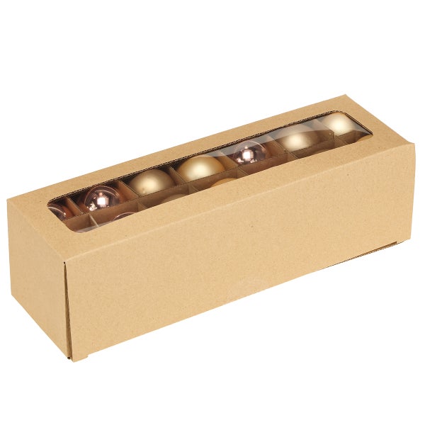 Karton mit Christbaumkugeln