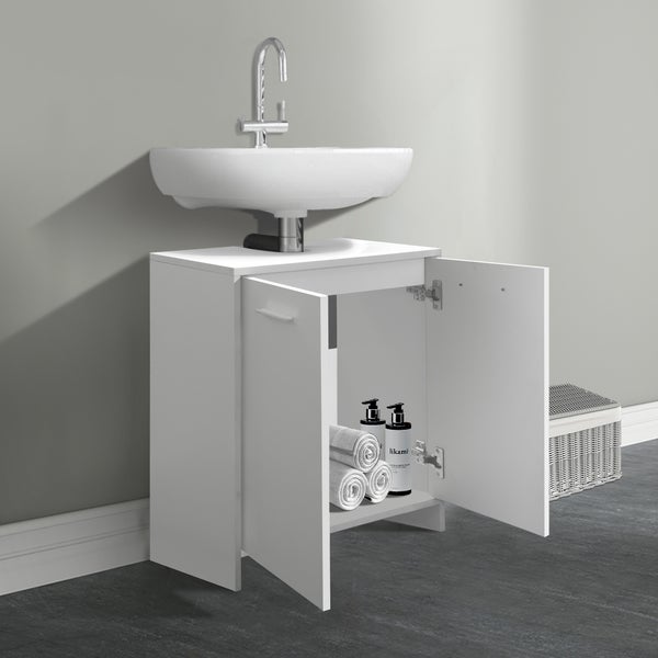ML-Design Badmöbel-Set 2-teilig, Badezimmermöbel Set Badezimmerset Badmöbel Set, Waschtisch mit Unterschrank Spiegelschrank Hängeschrank Badezimmerschrank Badschrank, Stil Modern, Weiß, Holz, Stauraum