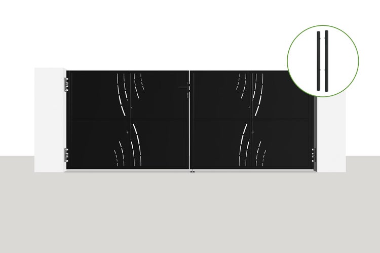 Stahlflügeltor 3,5 m NALI VELETA H.140 cm Mattschwarz + 2 DARIO-Stahlpfosten