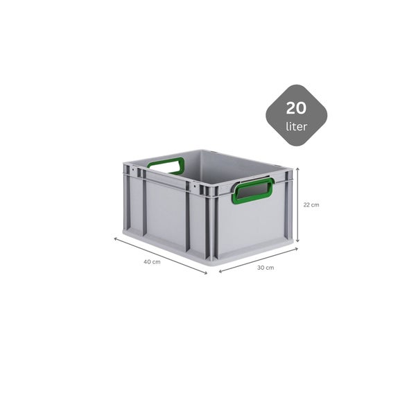 PROREGAL Spar Set 5x Eurobox Nextgen Color Mit Auflagedeckel & Schiebeschnappverschlüsse HxBxT 22 x 30 x 40 cm Griffe Grün Offen Glatter Boden