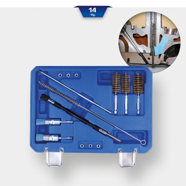 Brilliant Tools Injektorsitz Reinigungsset im blauen Werkzeugkoffer, 14-teilig