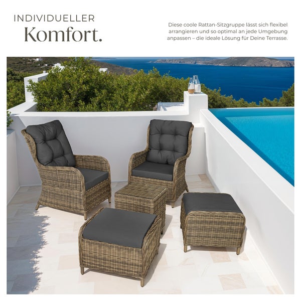 Rattan Sitzgruppe tectake Benissa mit Sicherheitsglasplatte für 2 bis 4 Personen natur