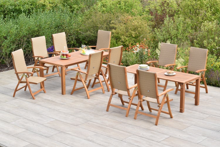 Capri Gartenmöbelset 11tlg., Klappsessel, Flexibler Ausziehtisch