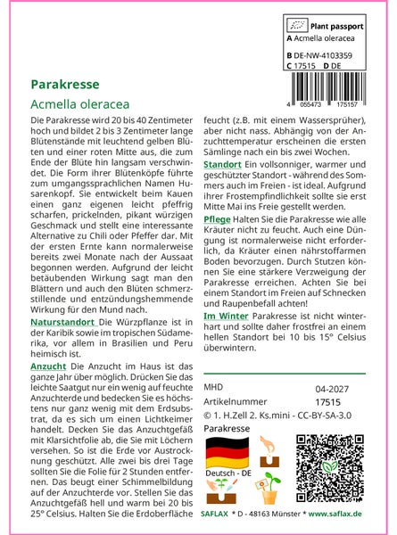 SAFLAX Garden to go - Parakresse - Acmella oleracea - 500 Samen - Mit Topf, Klima - Deckel und Anzuchtsubstrat