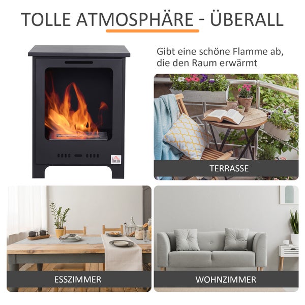 HOMCOM, Ethanol-Kamin, Bio-Ethanol-Brenner, L40 x B30 x H50 cm, Metall, Schwarz