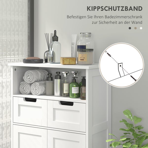 kleankin Badezimmerschrank Badschrank Hochschrank mit verstellbar Ablage, 2 Schubladen, 2 Türen, Schrank Aufbewahrungsschrank für Badezimmer, Wohnzimmer 60 x 30 x 108,8 cm Weiß