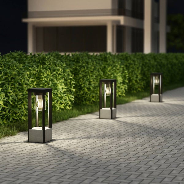 Lucande Außenleuchte Kalisa (spritzwassergeschützt (Modern) in Alu aus Aluminium (1 flammig, E27) - Wegeleuchte Pollerleuchte Wegelampe Sockelleuchte