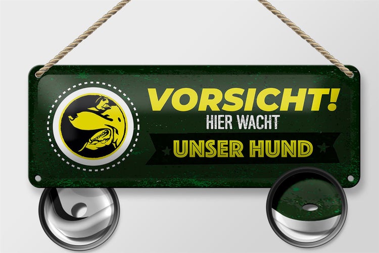 Blechschild Spruch Vorsicht hier wacht unser Hund 27x10cm