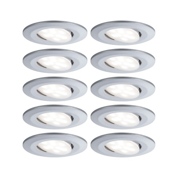 Runder LED Einbaustrahler aus Metall mit schwenkbarem Leuchtkopf zur Deckenmontage