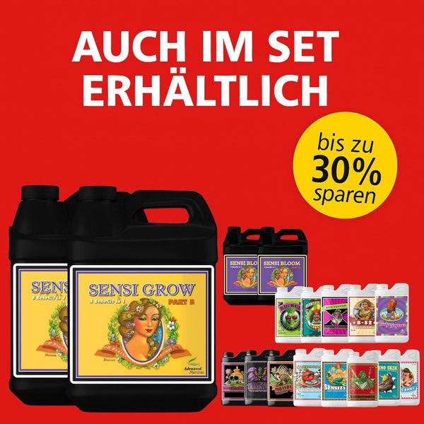 Verschiedene Advanced Nutrients Pflanzendünger in Kanistern, als Set mit bis zu 30 Prozent Ersparnis erhältlich.