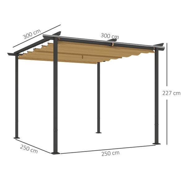 Outsunny Pergola 3x3m Garten Pavillon Terrassendachung aus Metall, Gartenpavillon mit Verstellbares Sonnendach, UV Schutz 30+ Freistehender Sonnenschutz für Terrasse und Garten, Beige