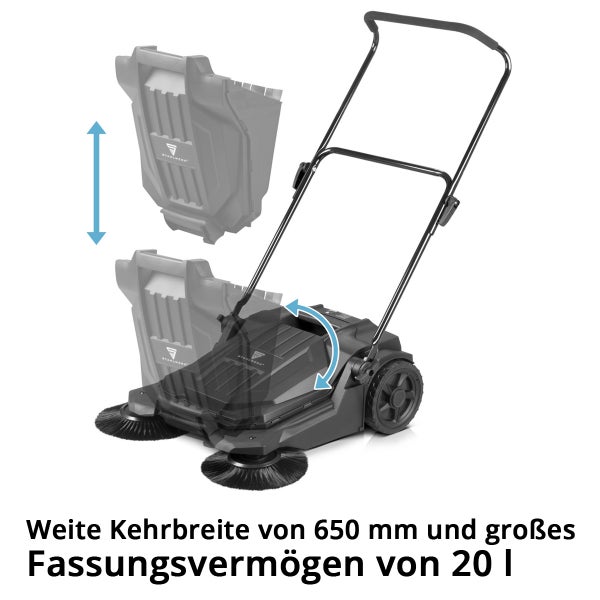 Kehrmaschine mit Auffangbehälter und verstellbarem Griff