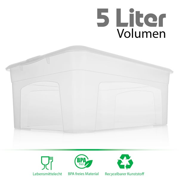 BigDean 5 Stück Aufbewahrungsbox mit Deckel 5L robust & stapelbar aus lebensmittelechtem Kunststoff – Plastikbox transparent Made in Germany