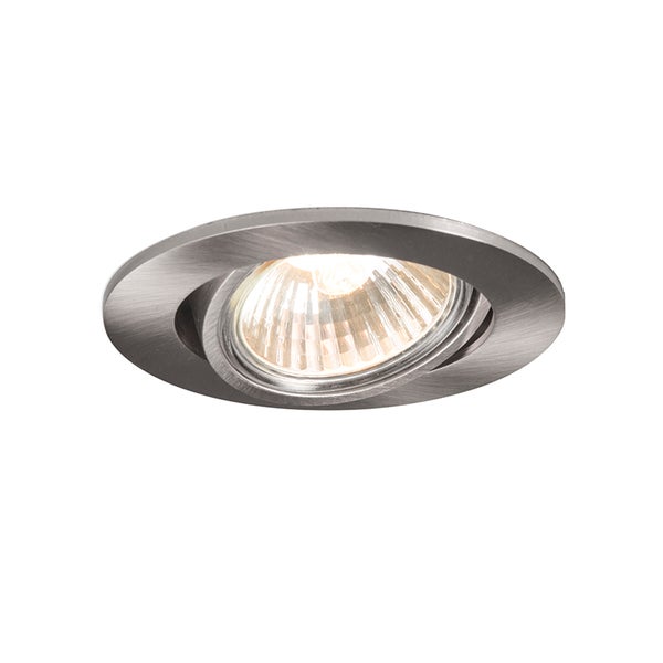 Runder Einbaustrahler aus Metall in Edelstahloptik, schwenkbar, inklusive Leuchtmittel.