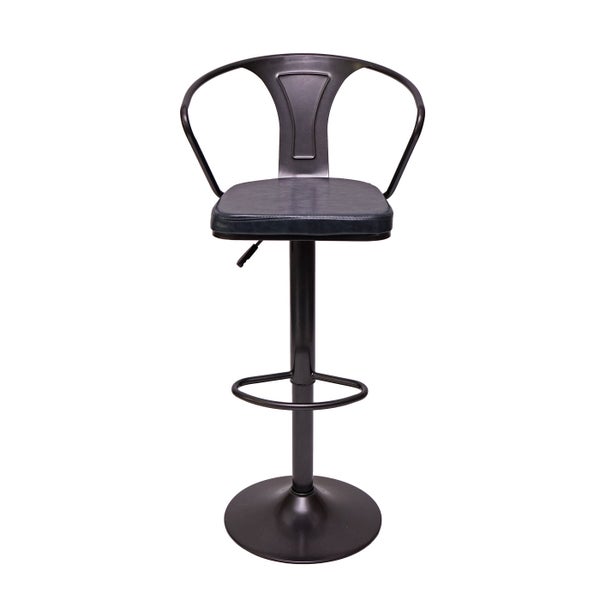 Barhocker aus Metall mit Rückenlehne und Fußstütze