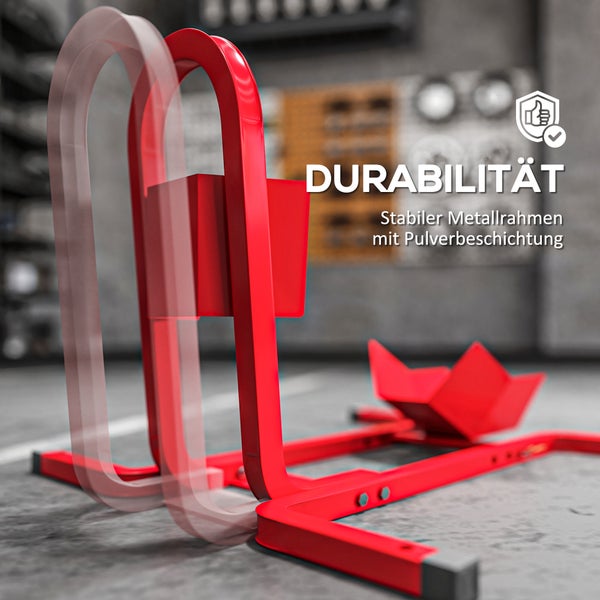 Stabiler roter Metallrahmen mit Pulverbeschichtung für Langlebigkeit. Symbol für hohe Qualität.