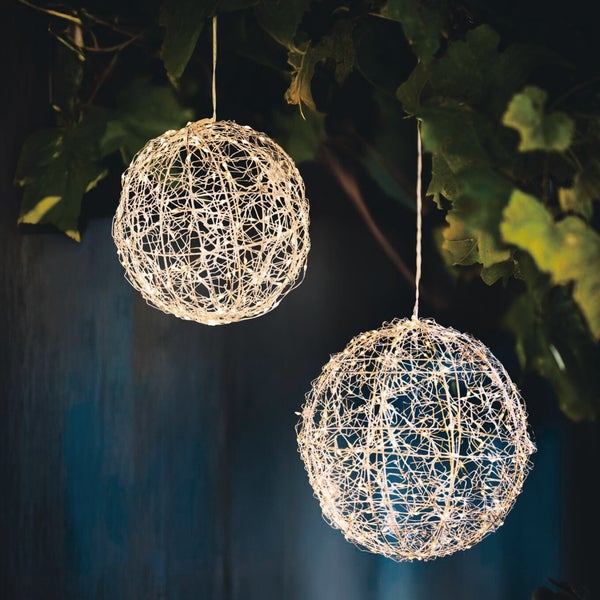 FRANK FLECHTWAREN|LED-Kugel Glow, 2er Set, 20 x 20 x 20 cm, 25 x 25 x 25 cm , METALL, KUNSTSTOFF