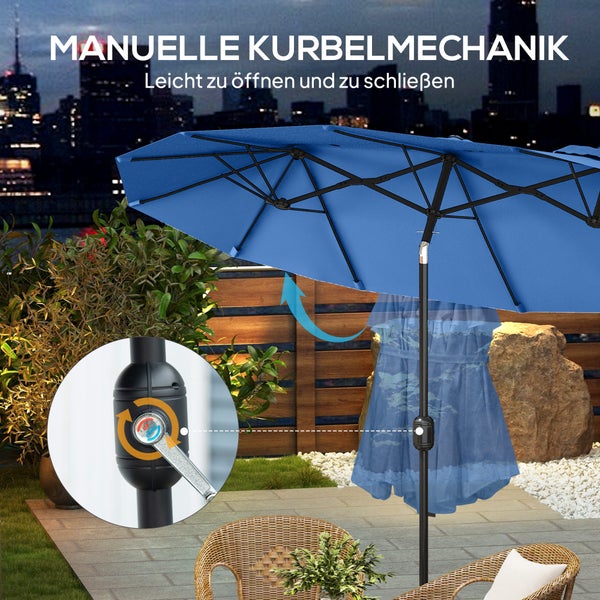 Sonnenschirm mit manueller Kurbelmechanik zum einfachen Öffnen und Schließen auf einer Terrasse.