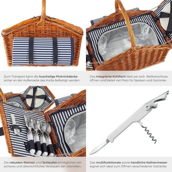 Picknickkorb mit Picknickdecke und Besteck