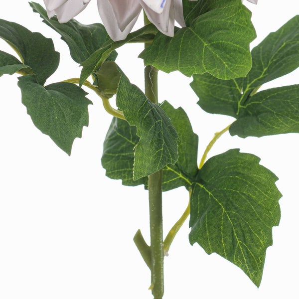 Künstliche Dahlie mit rosa Blüte und grünem Stiel mit Blättern.