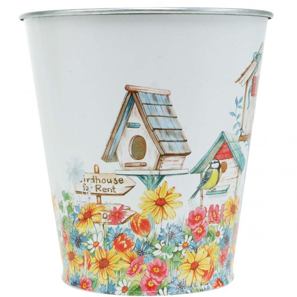 Blumentopf mit Vogelhausmotiv für den Garten