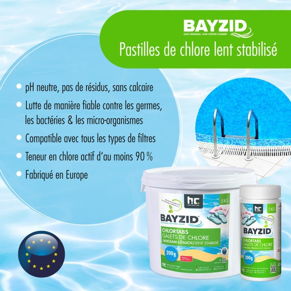 Bayzid Chlortabletten, langsam löslich, 5 kg und 1 kg Packung